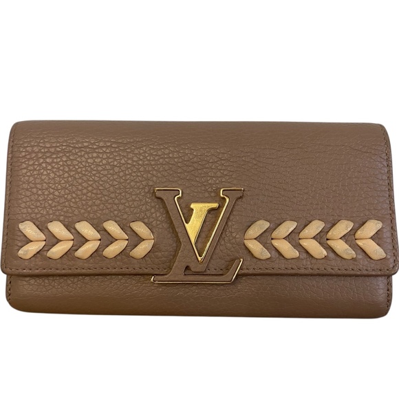 Auth. Louis Vuitton Portefeuille Capucines Taurillon Leather Long Wallet Braided - Picture 1 of 16
